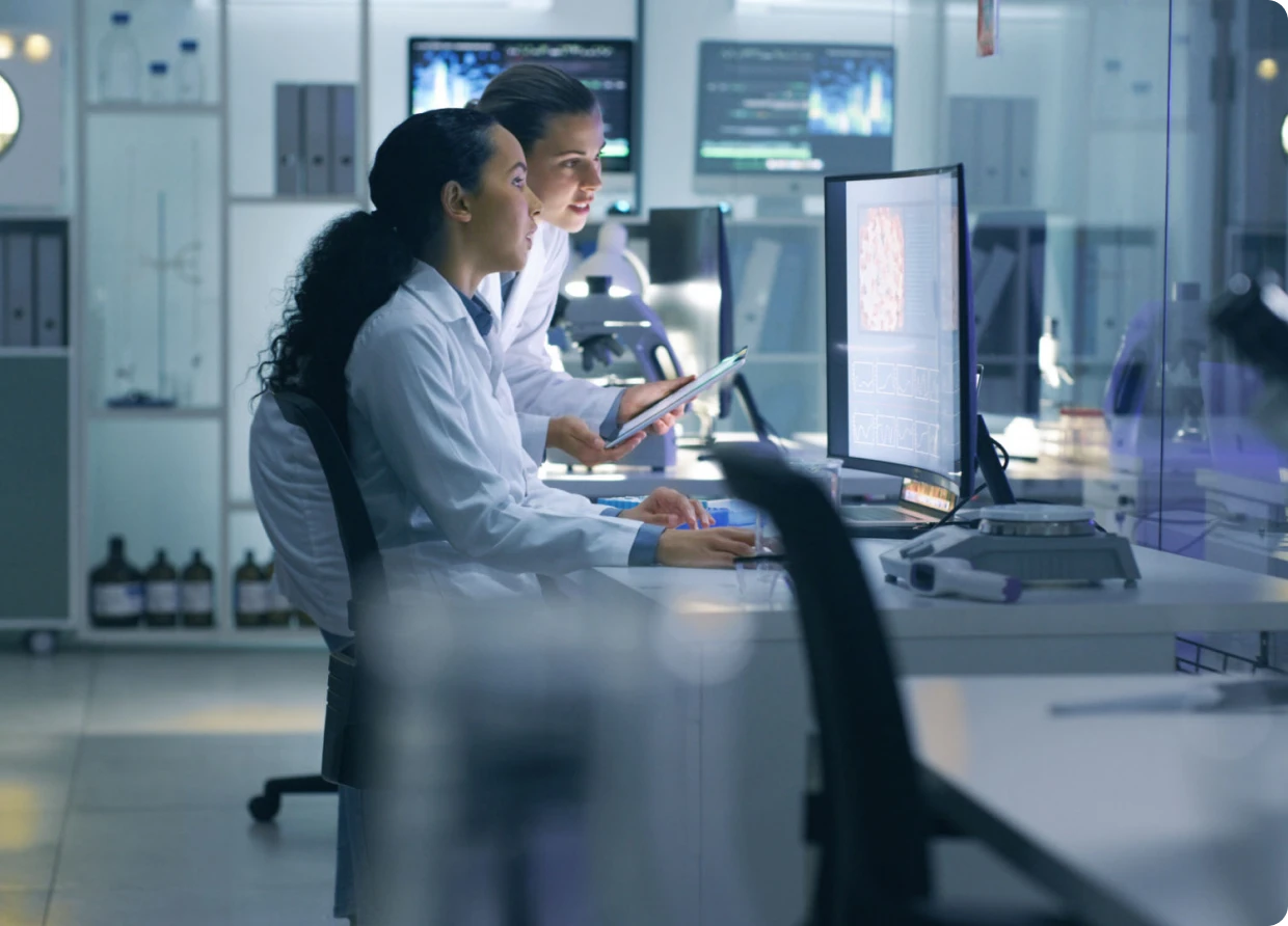 Researchers working in a modern laboratory